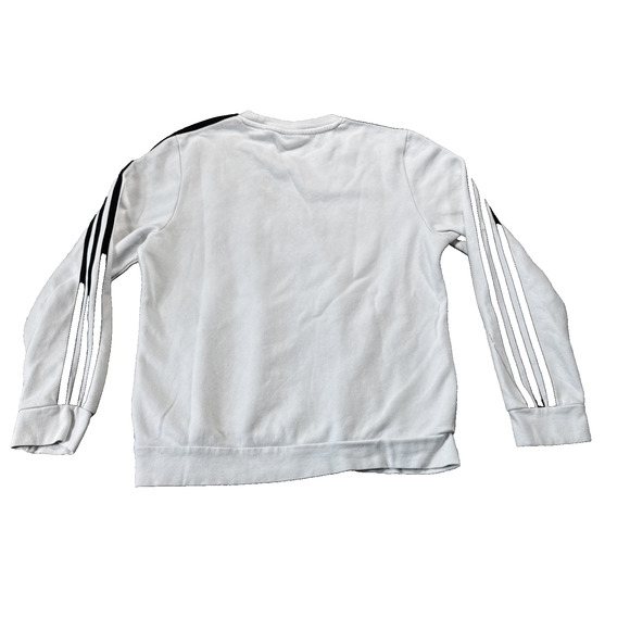 Adidas Fleece Sweatshirt Mens L Long Sleeve Crew Neck Side Tape Logo White Black - Picture 3 of 8